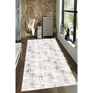 Kaymaz Dot Taban Yıkanabilir  Dijital Baskı Beyaz Zemin Eskitme Yansımalı Salon Halısı 80 x 100