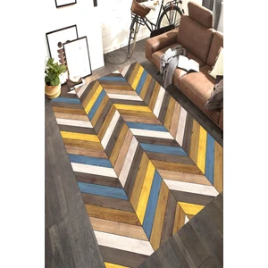 Kaymaz Dot Taban Yıkanabilir  Dijital Baskı Kahve Tonlu Ahşap Parke Zemin Desenli Salon Halısı 80 x 200