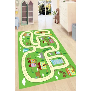 Kaymaz Dot Taban Yıkanabilir  Dijital Baskı Şehir Yolu Oyunu Desenli Çocuk Halısı 80 x 100