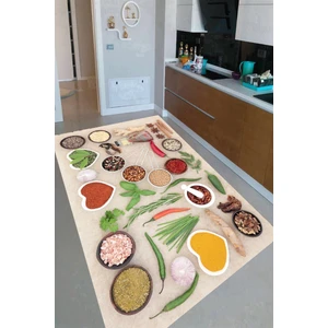 Kaymaz Dot Taban Yıkanabilir  Dijital Baskı Yemek Tarifi Desenli Mutfak Halısı 80 x 100