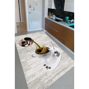 Kaymaz Dot Taban Yıkanabilir  Dijital Baskı Türk Kahvesi Fincan Desenli Mutfak Halısı 80 x 250