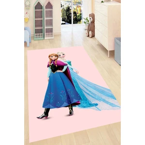 Kaymaz Dot Taban Yıkanabilir  Dijital Baskı Karlar Ülkesi Prensesleri Elsa Desenli Çocuk Halısı 80 x 100