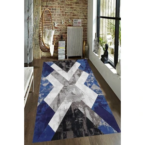 Kaymaz Dot Taban Yıkanabilir  Dijital Baskı Mavi Çapraz Kırık Desenli Salon Halısı 80 x 100