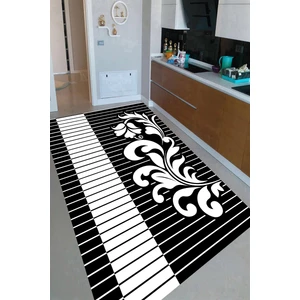 Kaymaz Dot Taban Yıkanabilir  Dijital Baskı Siyah Beyaz Tuş Görünümü Desenli Mutfak Halısı 80 x 100