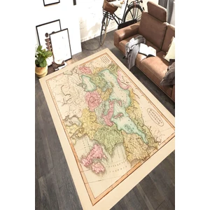 Kaymaz Dot Taban Yıkanabilir  Dijital Baskı Çerçeve Görünüm Dünya Haritası Desenli Salon Halısı 80 x 100
