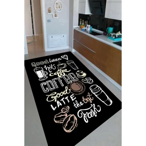 Kaymaz Dot Taban Yıkanabilir  Dijital Baskı Kahve Bardakları Çizimli Mutfak Halısı 80 x 100