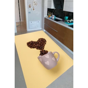 Kaymaz Dot Taban Yıkanabilir  Dijital Baskı Kalp Kahve Çekirdekleri Desenli Mutfak Halısı 80 x 200