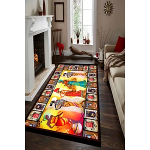 Kaymaz Dot Taban Yıkanabilir  Dijital Baskı Orta Çağ Desenli Salon Halısı 80 x 100