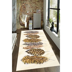 Kaymaz Dot Taban Yıkanabilir  Dijital Baskı Leoparlı Yaprak Desenli Salon Halısı 80 x 100