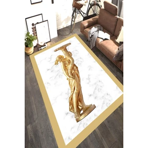 Kaymaz Dot Taban Yıkanabilir  Dijital Baskı Mermer Zemin Gold Detay Heykel Desenli Salon Halısı 80 x 120