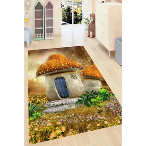 Kaymaz Dot Taban Yıkanabilir  Dijital Baskı Mantardan Ev Desenli Salon Halısı 80 x 100