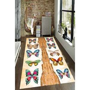 Kaymaz Dot Taban Yıkanabilir  Dijital Baskı Tuğla Duvar Kelebek Desenli Salon Halısı 80 x 100