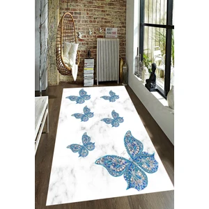 Kaymaz Dot Taban Yıkanabilir  Dijital Baskı Mermer Zemin Mavi Kelebek Desenli Salon Halısı 80 x 100