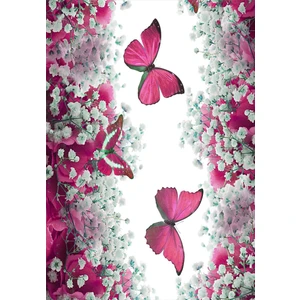 Kaymaz Dot Taban Yıkanabilir Dijital  Baskı Kelebek ve Çiçek Desenli Salon Halısı 90 X 230