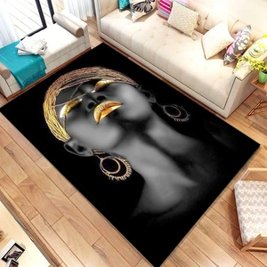 Kaymaz Dot Taban Yıkanabilir  Dijital Baskı Afrika Tasarım Portre Desenli Salon Halısı 80 x 100