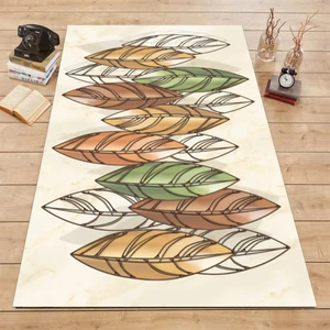 Kaymaz Dot Taban Yıkanabilir  Dijital Baskı Üç Boyutlu Yaprak Desenli Salon Halısı 165 x 230