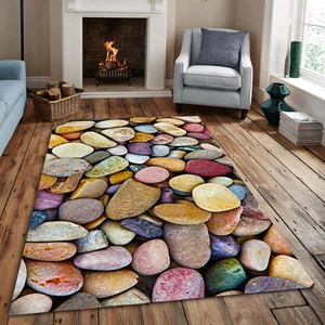 Kaymaz Dot Taban Yıkanabilir  Dijital Baskı Renkli Çakıl Taşı Desenli Salon Halısı 80 x 100