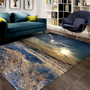 Kaymaz Dot Taban Yıkanabilir  Dijital Baskı Doğa Manzaralı Salon Halısı 80 x 100
