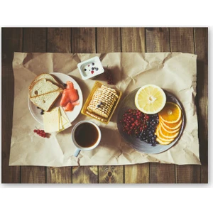Caka Tablo Ahşap Tablo Tahta Masa Kahvaltı Waffle Meyve Tabağı Kahve