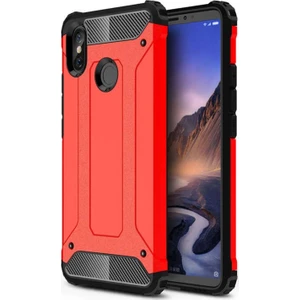 Xiaomi Mi Max 3 Kapak Çift Katmanlı Zırh Tank Kılıf - Kırmızı