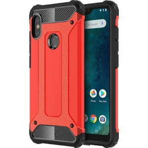 Xiaomi Mi A2 Lite Kapak Çift Katmanlı Zırh Tank Kılıf - Kırmızı