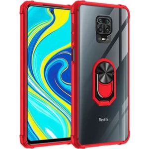 Xiaomi Redmi Note 9 Pro Kapak Şeffaf Yüzüklü Kenar Korumalı Standlı Kılıf - Kırmızı