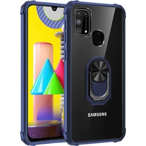 Samsung Galaxy M31 Kapak Şeffaf Yüzüklü Kenar Korumalı Standlı Kılıf - Lacivert