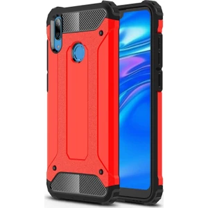 Huawei Y7 Prime 2019 Kapak Çift Katmanlı Zırh Tank Kılıf - Kırmızı