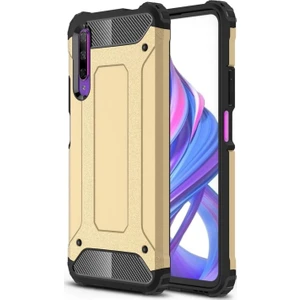 Huawei P Smart Pro 2019 Kapak Çift Katmanlı Zırh Tank Kılıf - Gold