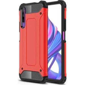 Huawei P Smart Pro 2019 Kapak Çift Katmanlı Zırh Tank Kılıf - Kırmızı