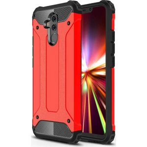 Huawei Mate 20 Lite Kapak Çift Katmanlı Zırh Tank Kılıf - Kırmızı