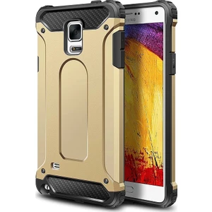 Samsung Galaxy Note 4 Kapak Çift Katmanlı Zırh Tank Kılıf - Gold