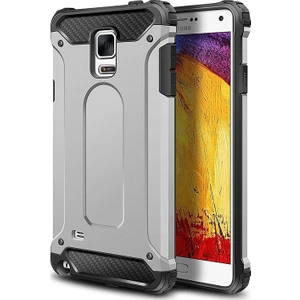 Samsung Galaxy Note 4 Kapak Çift Katmanlı Zırh Tank Kılıf - Gri