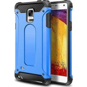 Samsung Galaxy Note 4 Kapak Çift Katmanlı Zırh Tank Kılıf - Mavi