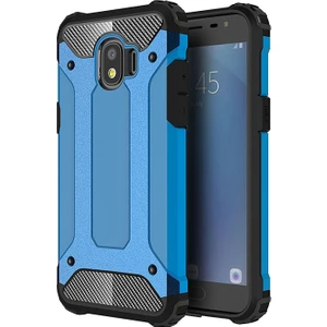 Samsung Galaxy J4 Kapak Çift Katmanlı Zırh Tank Kılıf - Mavi