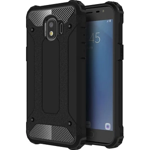Samsung Galaxy J4 Kapak Çift Katmanlı Zırh Tank Kılıf - Siyah