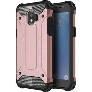 Samsung Galaxy J4 Kapak Çift Katmanlı Zırh Tank Kılıf - Rose Gold