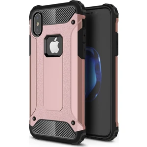 Apple iPhone X Kapak Çift Katmanlı Zırh Tank Kılıf - Rose Gold