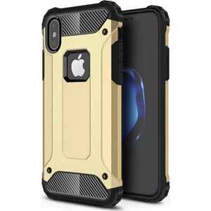 Apple iPhone X Kapak Çift Katmanlı Zırh Tank Kılıf - Gold