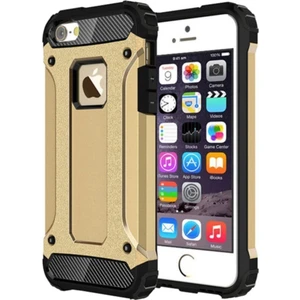 Apple iPhone 5s Kapak Çift Katmanlı Zırh Tank Kılıf - Gold