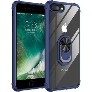 Apple iPhone 8 Plus Kapak Şeffaf Yüzüklü Kenar Korumalı Standlı Kılıf - Lacivert
