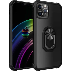 Apple iPhone 12 Pro Max Kapak Şeffaf Yüzüklü Kenar Korumalı Standlı Kılıf - Siyah