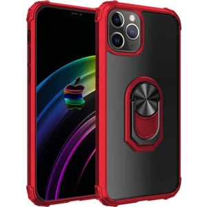 Apple iPhone 11 Pro Kapak Şeffaf Yüzüklü Kenar Korumalı Standlı Kılıf - Kırmızı