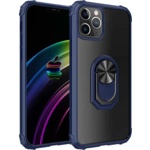 Apple iPhone 11 Pro Kapak Şeffaf Yüzüklü Kenar Korumalı Standlı Kılıf - Lacivert