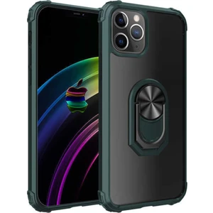 Apple iPhone 11 Pro Kapak Şeffaf Yüzüklü Kenar Korumalı Standlı Kılıf - Yeşil