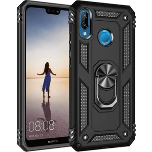 Hesaplı Dünya Huawei P20 Lite Kılıf Selfie Yüzüklü Tutuculu Iki Katmanlı Koruyucu VGA Siyah