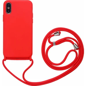 Hesaplı Dünya iPhone x Kılıf Silikon Çapraz Boyun Askılı Kordonlu Hrp Kırmızı