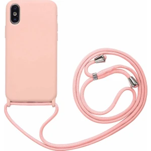 Hesaplı Dünya iPhone x Kılıf Silikon Çapraz Boyun Askılı Kordonlu Hrp Açık Pembe