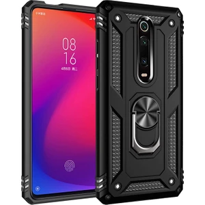Hesaplı Dünya Xiaomi Mi 9t Kılıf Selfie Yüzüklü Tutuculu Iki Katmanlı Koruyucu VGA Siyah