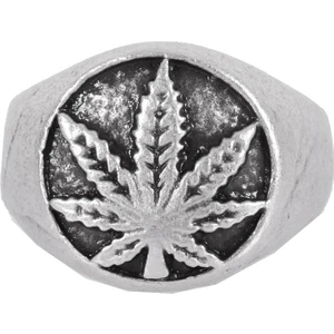 Erkek Antik Gümüş Kaplama Örgü Dokulu Ayarlanabilir Marihuana Yaprağı Yüzük